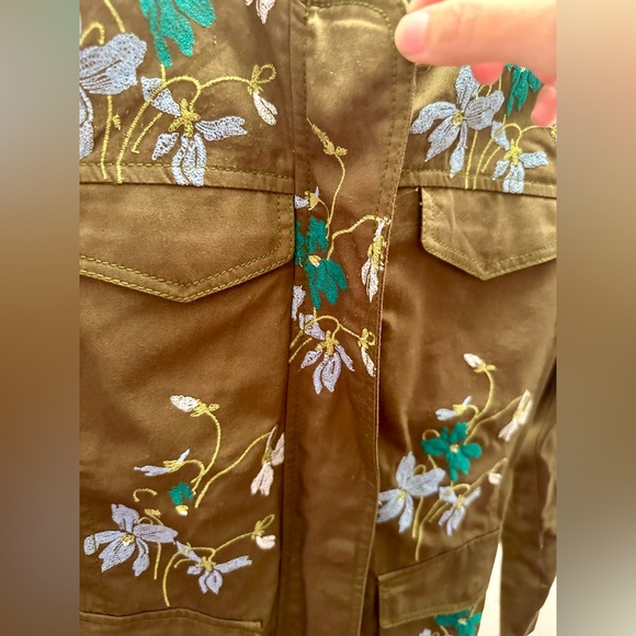 Ann Taylor Olive Green Embroidered Floral Tie-Waist Jacket, Size XS - Picture 7 of 11